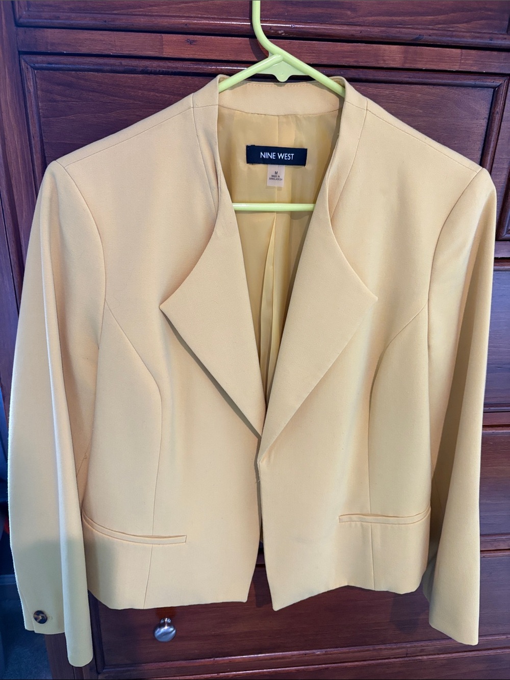 Nine West Pale Yellow Open-Front Blazer Jacket